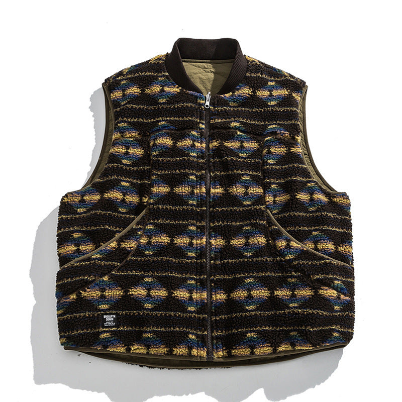 Unisex Reversible Quilted Vest with Jacquard Fleece and Patch Pockets Shop Velvia