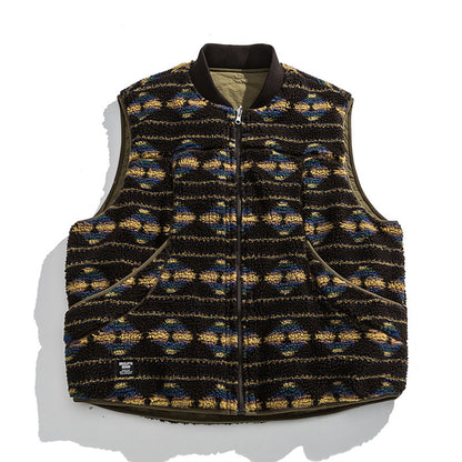Unisex Reversible Quilted Vest with Jacquard Fleece and Patch Pockets Shop Velvia