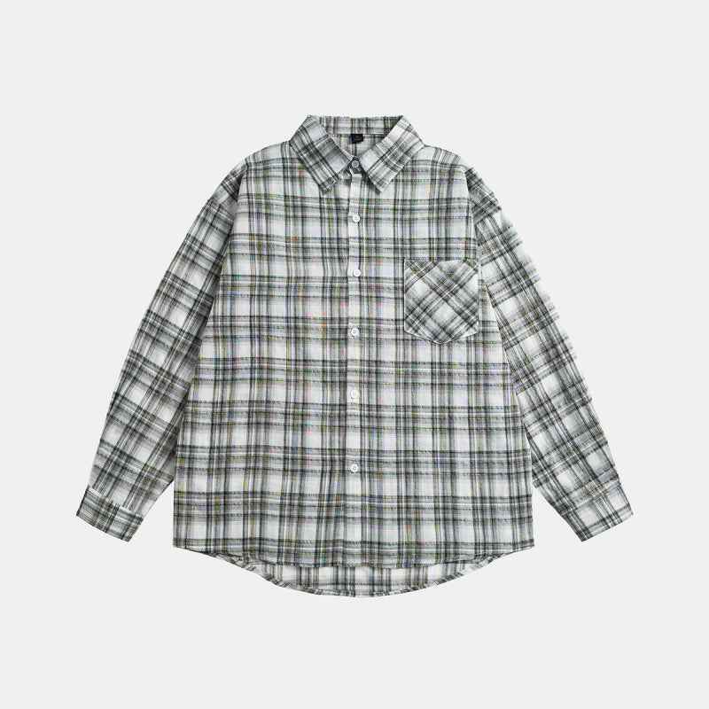 Unisex Oversize-checkered Flannel shirt with rounded hem and diagonal chest pocket Shop Velvia