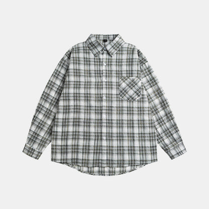 Unisex Oversize-checkered Flannel shirt with rounded hem and diagonal chest pocket Shop Velvia
