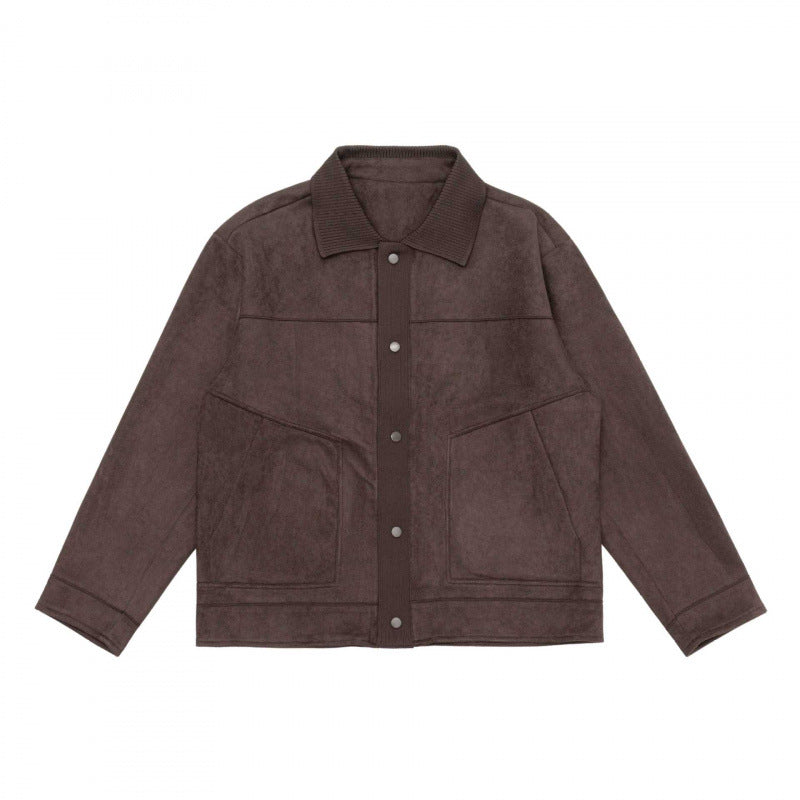 Unisex Boxy Transitional Jacket with Velvet Texture, Shirt Collar and Diagonal Insert Pockets Shop Velvia