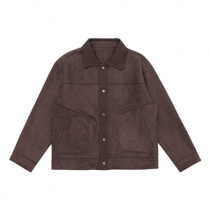 Unisex Boxy Transitional Jacket with Velvet Texture, Shirt Collar and Diagonal Insert Pockets Shop Velvia