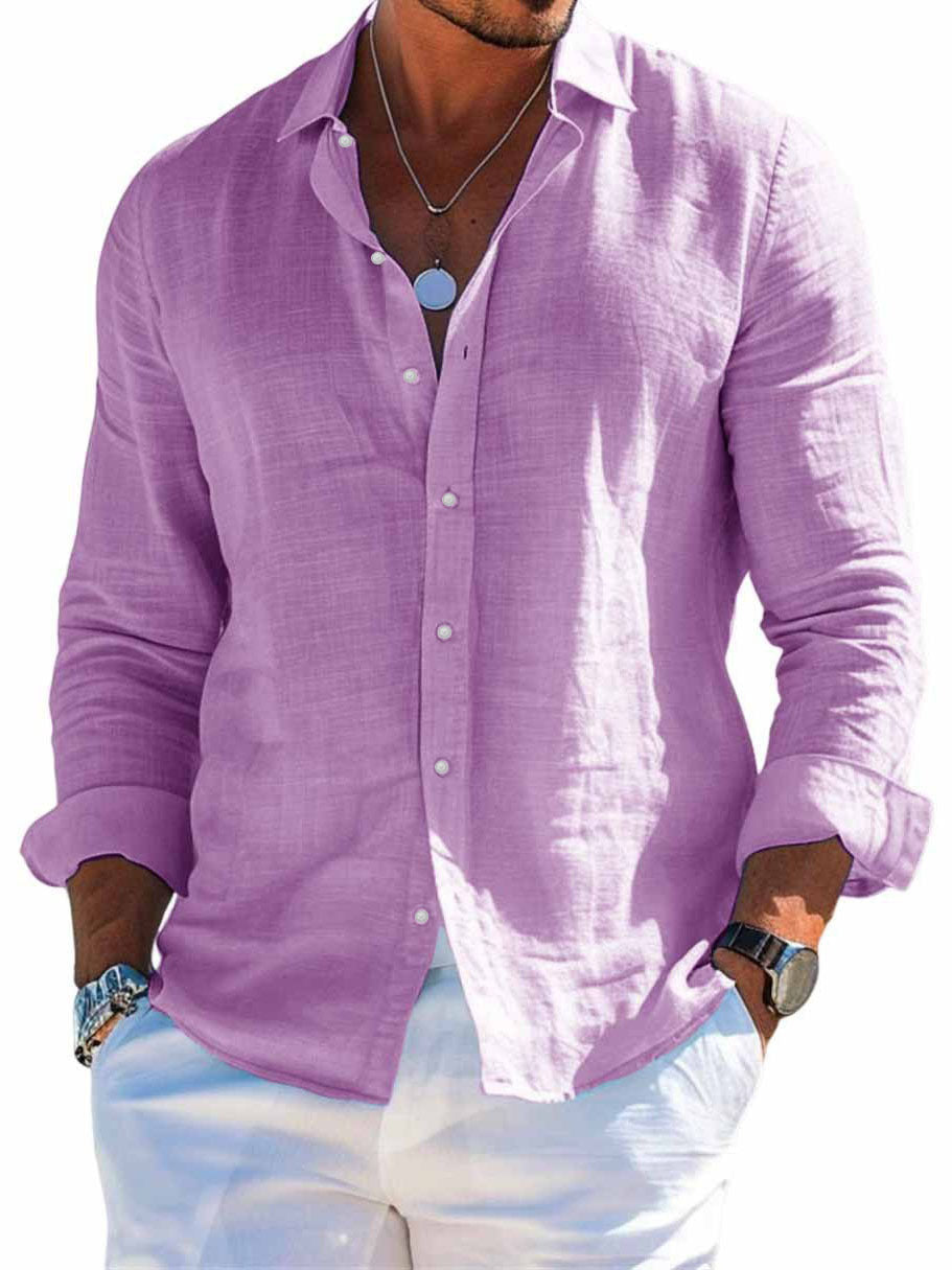 Men's structured linen shirt with open collar, lightweight texture and casual-tailored fit Shop Velvia