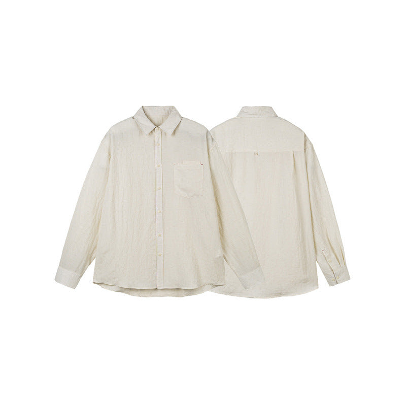 Men's Casual Long Sleeve Relaxed Fit Leisure Shirt made of Linen-Cotton Mix with Chest Pocket Shop Velvia