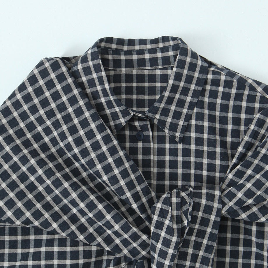 Women Checked Blouse Shirt with Asymmetrical Scarf Detail Shop Velvia