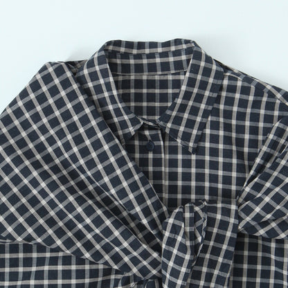 Women Checked Blouse Shirt with Asymmetrical Scarf Detail Shop Velvia