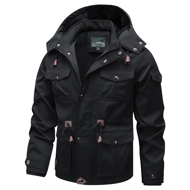Men's Military-Inspired Canvas Parka with Teddy Fleece Lining and Adjustable Waist Drawstring Shop Velvia