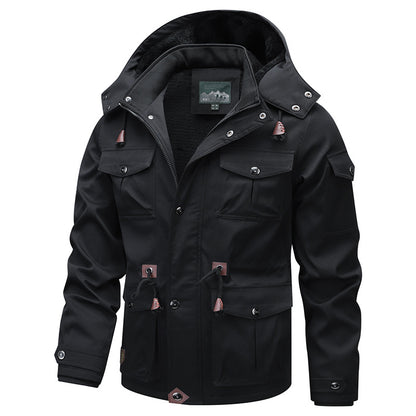 Men's Military-Inspired Canvas Parka with Teddy Fleece Lining and Adjustable Waist Drawstring Shop Velvia