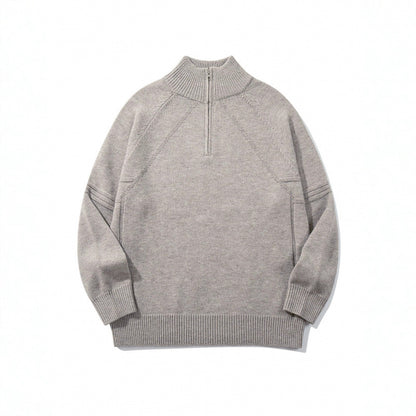 Unisex Knit Half-Zip Sweater with High Ribbed Collar and Raglan Sleeves Shop Velvia