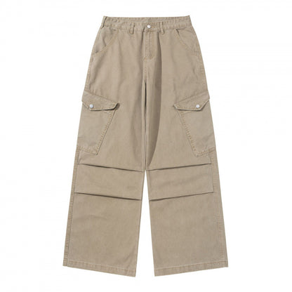 Ladies wide utility cargo pants made of sturdy canvas with a high waist and knee pleats Shop Velvia