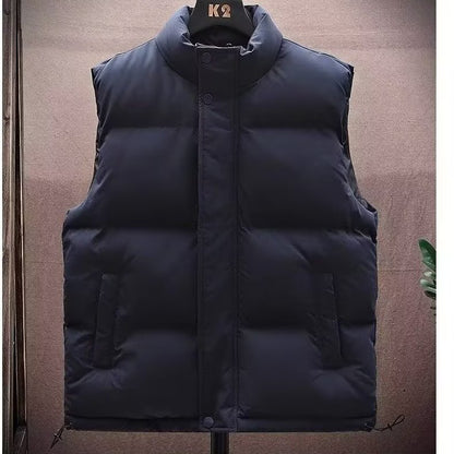 Men's Padded Sleeveless Quilted Vest with Stand Collar and Concealed Snap Placket Shop Velvia