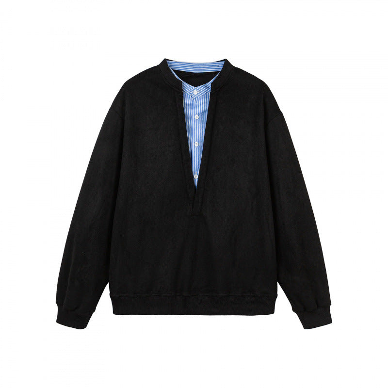 Women's oversized sweatshirt with integrated shirt collar insert and deep V-neck Shop Velvia