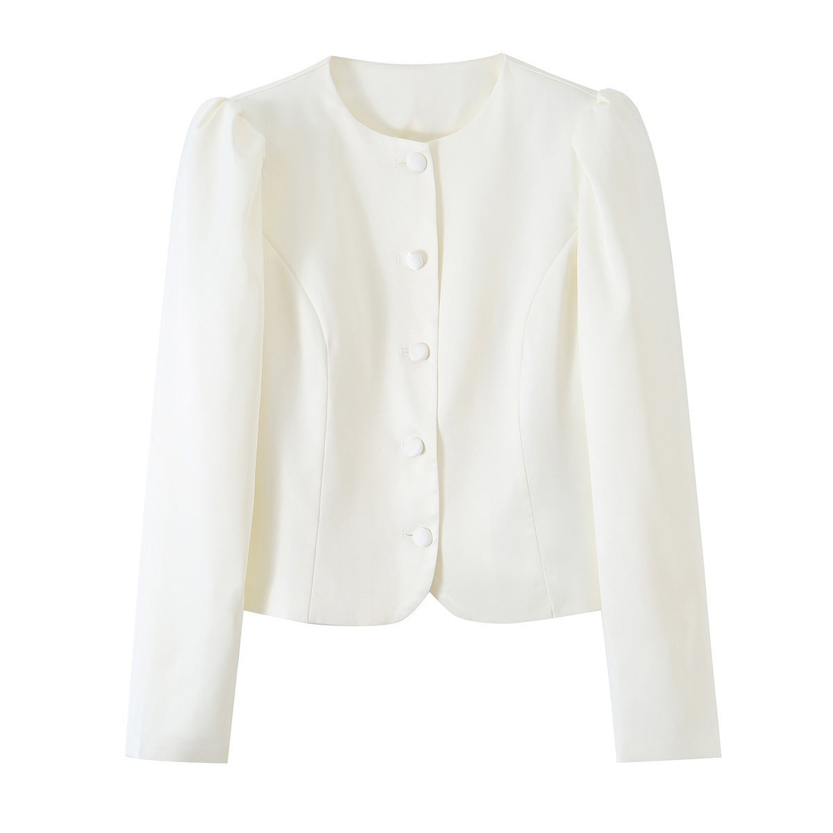 Women's Tailored Short Blazer with Puff Sleeves and Covered Buttons Shop Velvia