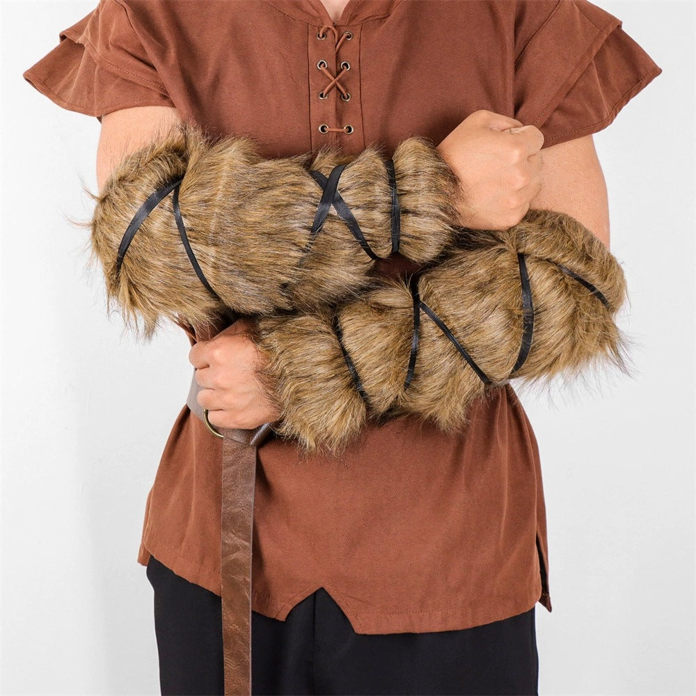 Unisex Medieval Arm Warmers made of Faux Fur with Adjustable Leather Straps Shop Velvia