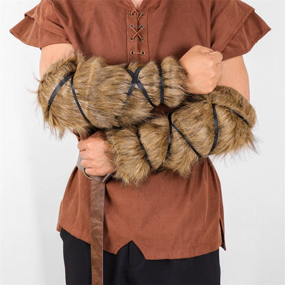 Unisex Medieval Arm Warmers made of Faux Fur with Adjustable Leather Straps Shop Velvia