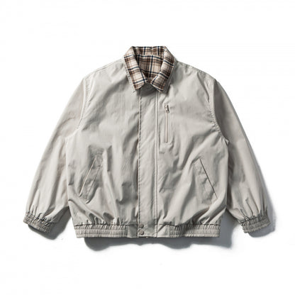 Men's Short Cut Boxy Transition Jacket with Checked Collar and Elastic Hem Shop Velvia