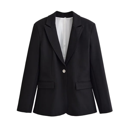 Women Tailored Single-Button Business Blazer with Patch Pockets Shop Velvia
