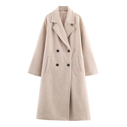 Women's Double-Breasted Oversized Coat with Notched Lapels and In-seam Pockets Shop Velvia