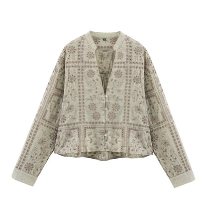 Ladies Embroidered V-Neck Boxy Blouse Jacket with Patchwork Embroidery Shop Velvia