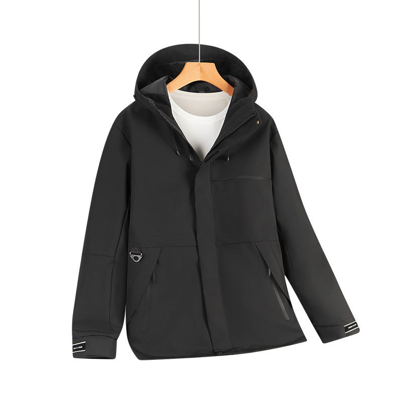 Men's Water-Repellent Softshell Hoodie Jacket with Concealed Zippers and Urban Cut Shop Velvia
