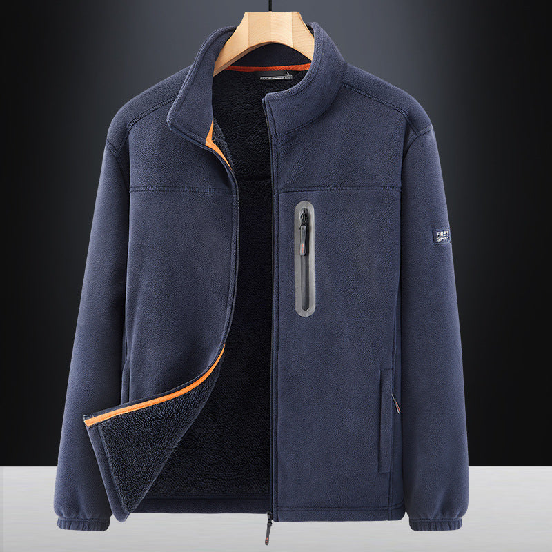 Men's microfleece outdoor jacket with waterproof breast pocket, stand-up collar, and teddy fleece lining Shop Velvia