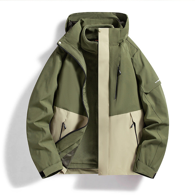 Men's Water-Repellent Softshell Fleece Layer Jacket with Hood and Windproof Front Flap Shop Velvia