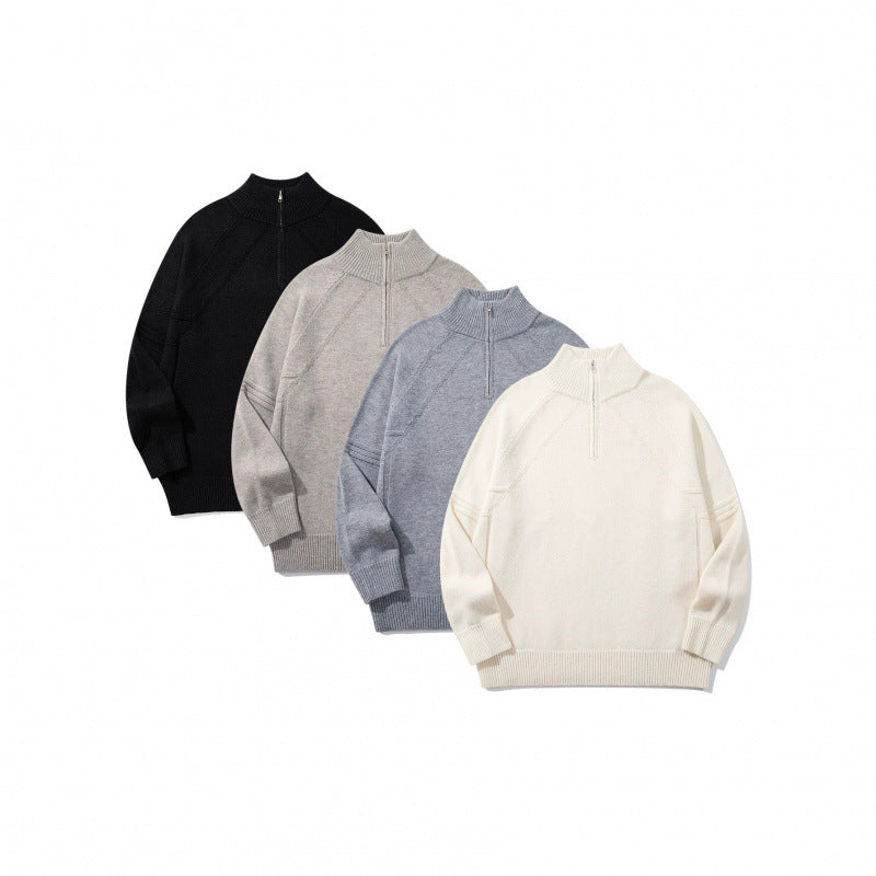 Unisex Knit Half-Zip Sweater with High Ribbed Collar and Raglan Sleeves Shop Velvia