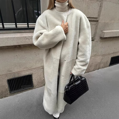 Women's Cozy Longline Teddy Coat with Clean-Cut Silhouette and Hidden Snap Placket Shop Velvia
