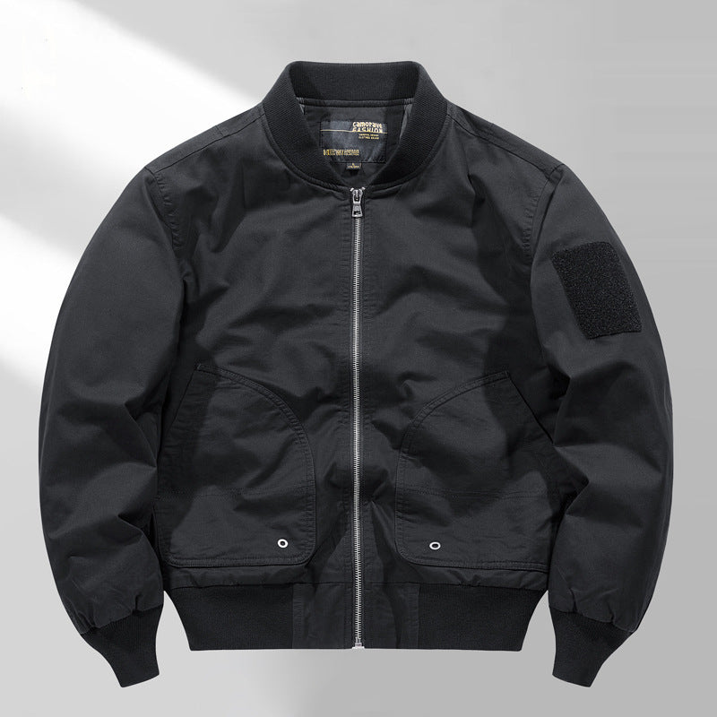 Men's short-cut lightweight bomber jacket with tactical sleeve patch and durable function shell Shop Velvia