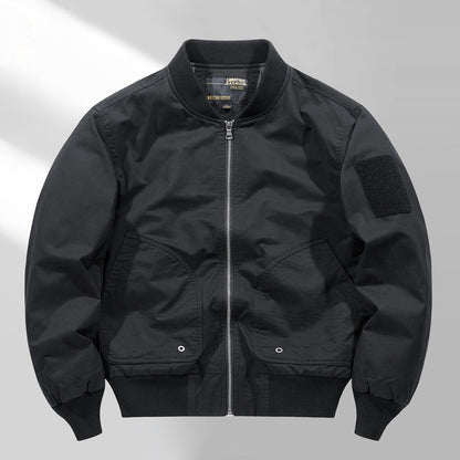 Men's short-cut lightweight bomber jacket with tactical sleeve patch and durable function shell Shop Velvia