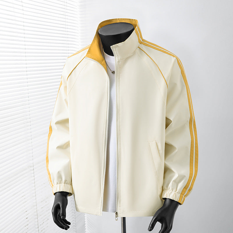 Men's Light Track Blouson Jacket with Stand-Up Collar and Contrast Stripes Shop Velvia