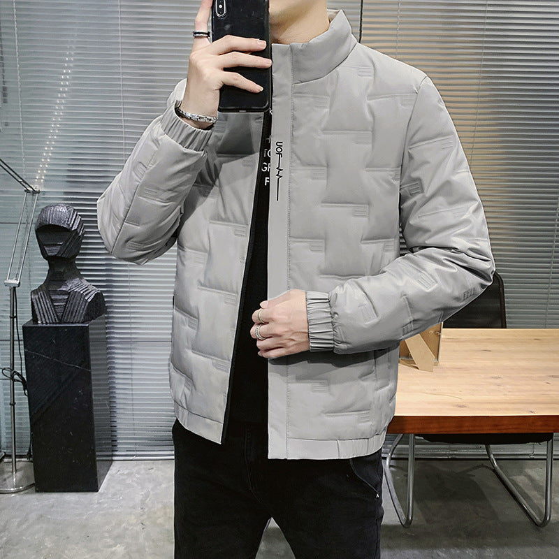 Men's Stand Collar Quilted Jacket with Geometric Quilting and Elastic Cuffs Shop Velvia
