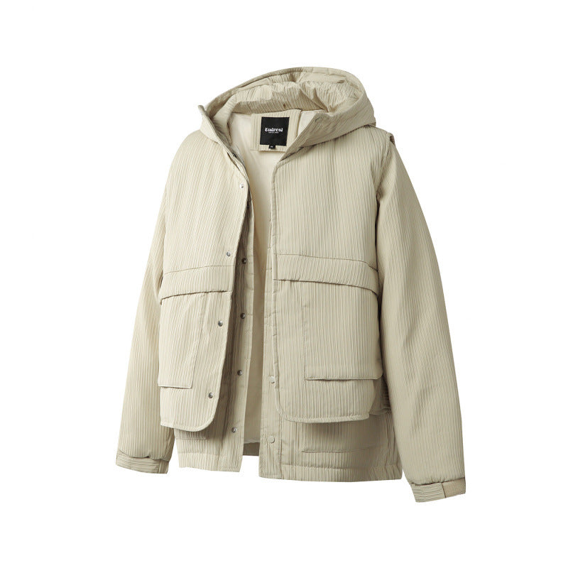 Unisex Padded Hooded Jacket with Removable Vest Insert and Ribbed Texture Shop Velvia