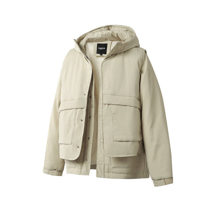 Unisex Padded Hooded Jacket with Removable Vest Insert and Ribbed Texture Shop Velvia