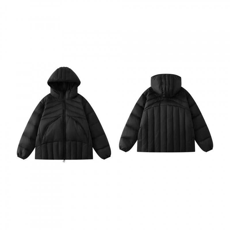 Unisex Short padded hoodie in boxy puffer style with geometric quilting Shop Velvia