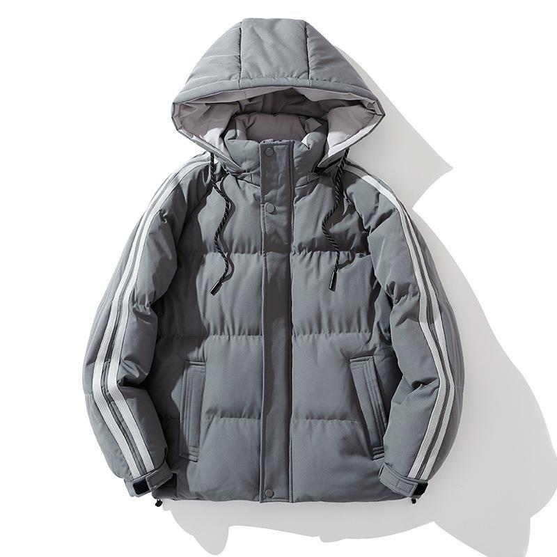Unisex Padded Hooded Jacket with Drawstring and Contrast Stripes Shop Velvia