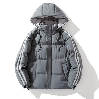 Unisex Padded Hooded Jacket with Drawstring and Contrast Stripes Shop Velvia