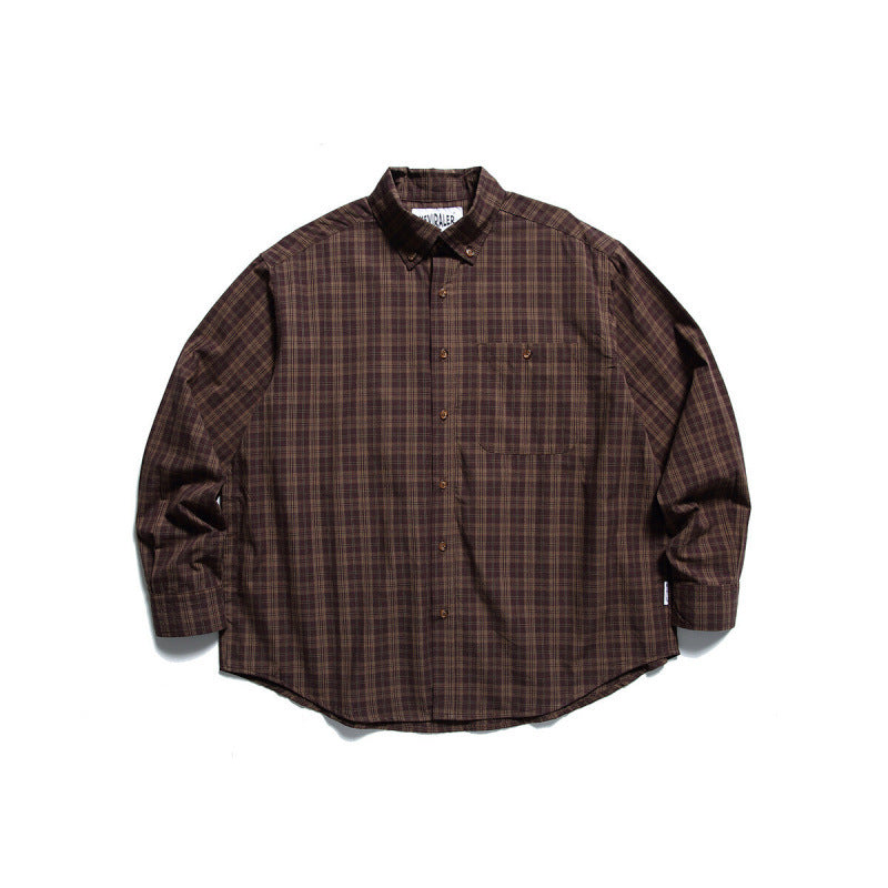 Men's Oversized Checkered Button-Down Shirt with Chest Pocket and Rounded Hem Shop Velvia