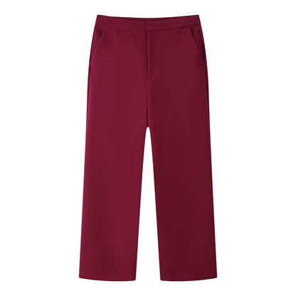 Women Elegant Two-Piece Blazer and Wide Leg Trousers Ensemble with Feather Trim on Sleeves Shop Velvia