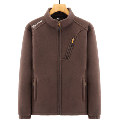 Men's Warm Microfleece Outdoor Jacket with Chest Zipper, Side Pockets and Stand-Up Collar Shop Velvia