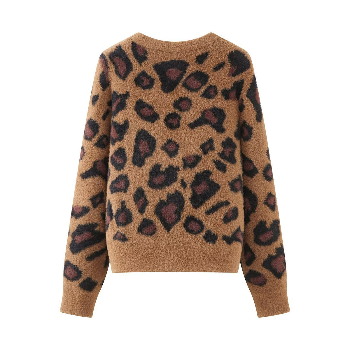 Women's fluffy cardigan in leopard print with round neckline and button placket Shop Velvia