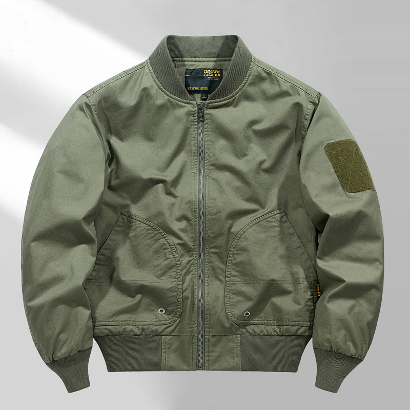 Men's short-cut lightweight bomber jacket with tactical sleeve patch and durable function shell Shop Velvia