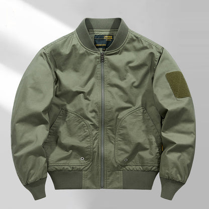 Men's short-cut lightweight bomber jacket with tactical sleeve patch and durable function shell Shop Velvia