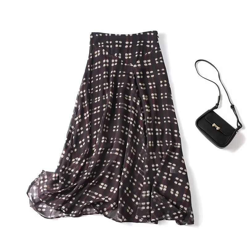 Women's flowing maxi skirt made of chiffon with geometric all-over print and high waist Shop Velvia