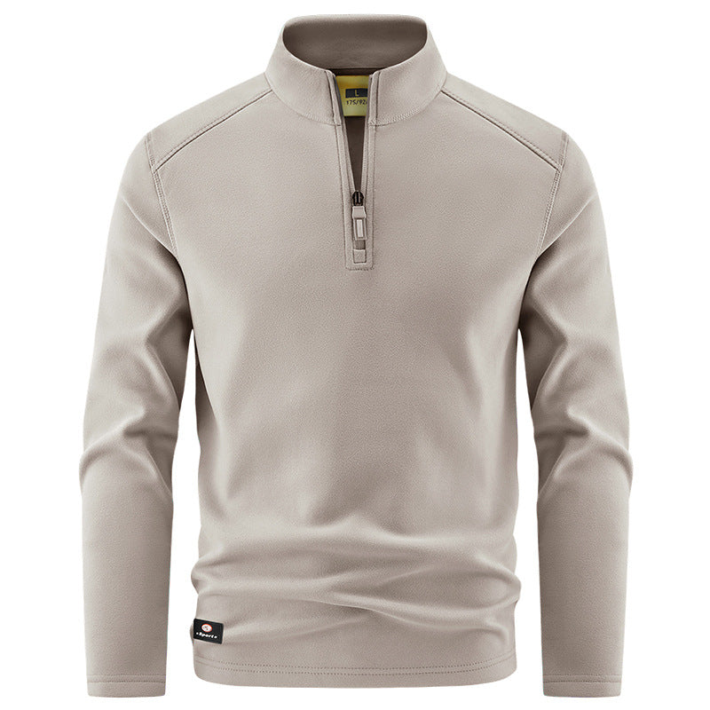 Men's Thermal Fleece Pullover with Short Zipper and Stand-Up Collar Shop Velvia
