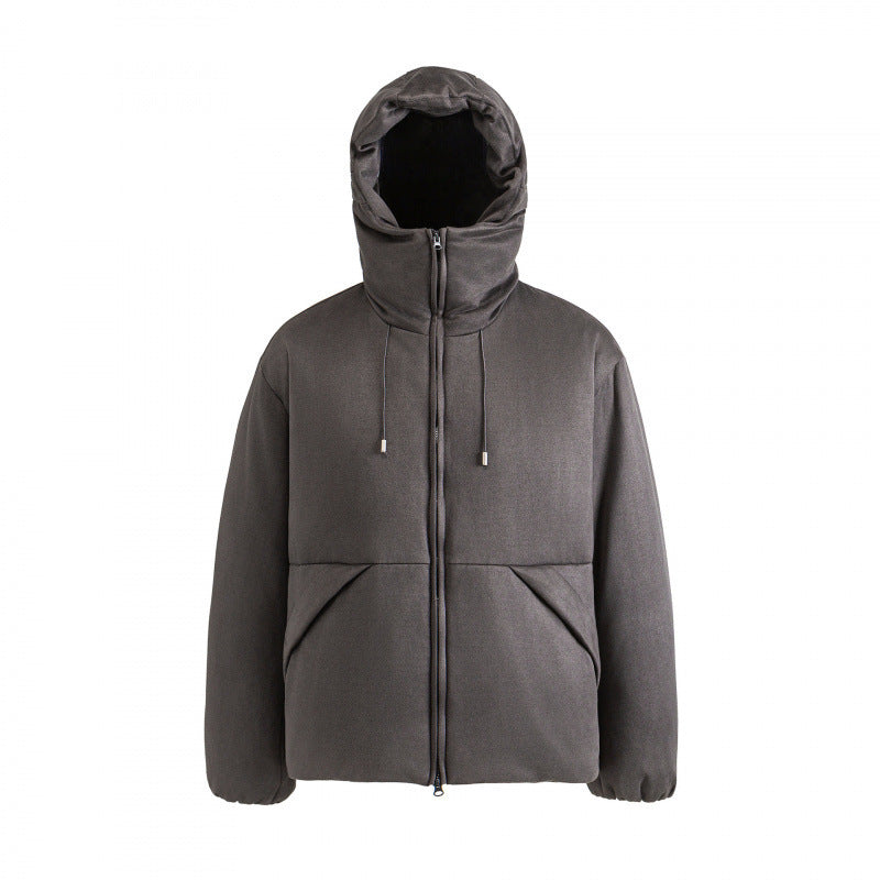 Unisex Padded Hooded Jacket in Boxy Cut with High Shawl Collar and Kangaroo Pockets Shop Velvia