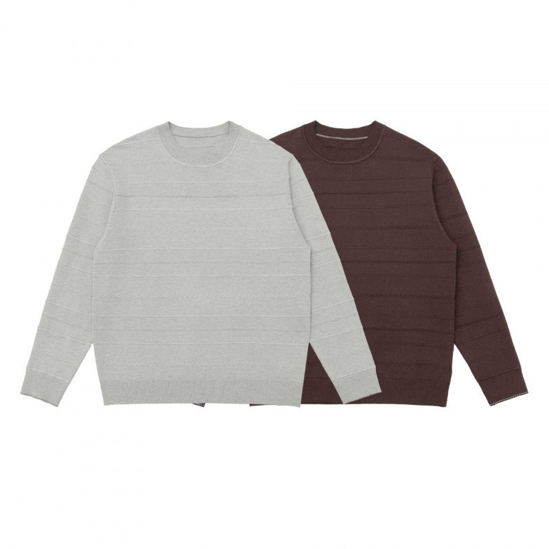 Unisex fine knit pullover with fine structured stripes, round neck and slightly oversized cut Shop Velvia