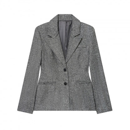 Women's Tailored Wool Blend Blazer with Notched Lapel and Patch Pockets Shop Velvia