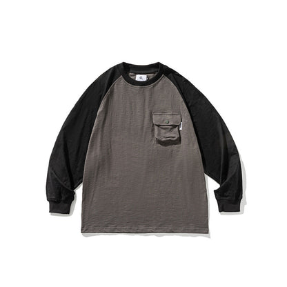 Unisex Casual Raglan Long Sleeve with Contrast Sleeves and Patch Pocket Shop Velvia