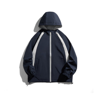 [Unisex Lightweight windproof hooded jacket in sporty utility style with contrast piping and drawstring hem Shop Velvia]